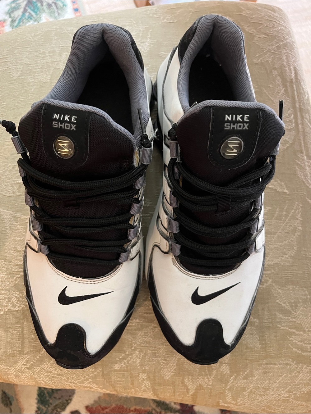 Nike Shox Men's White and Black Athletic Sneakers with Grey Accents